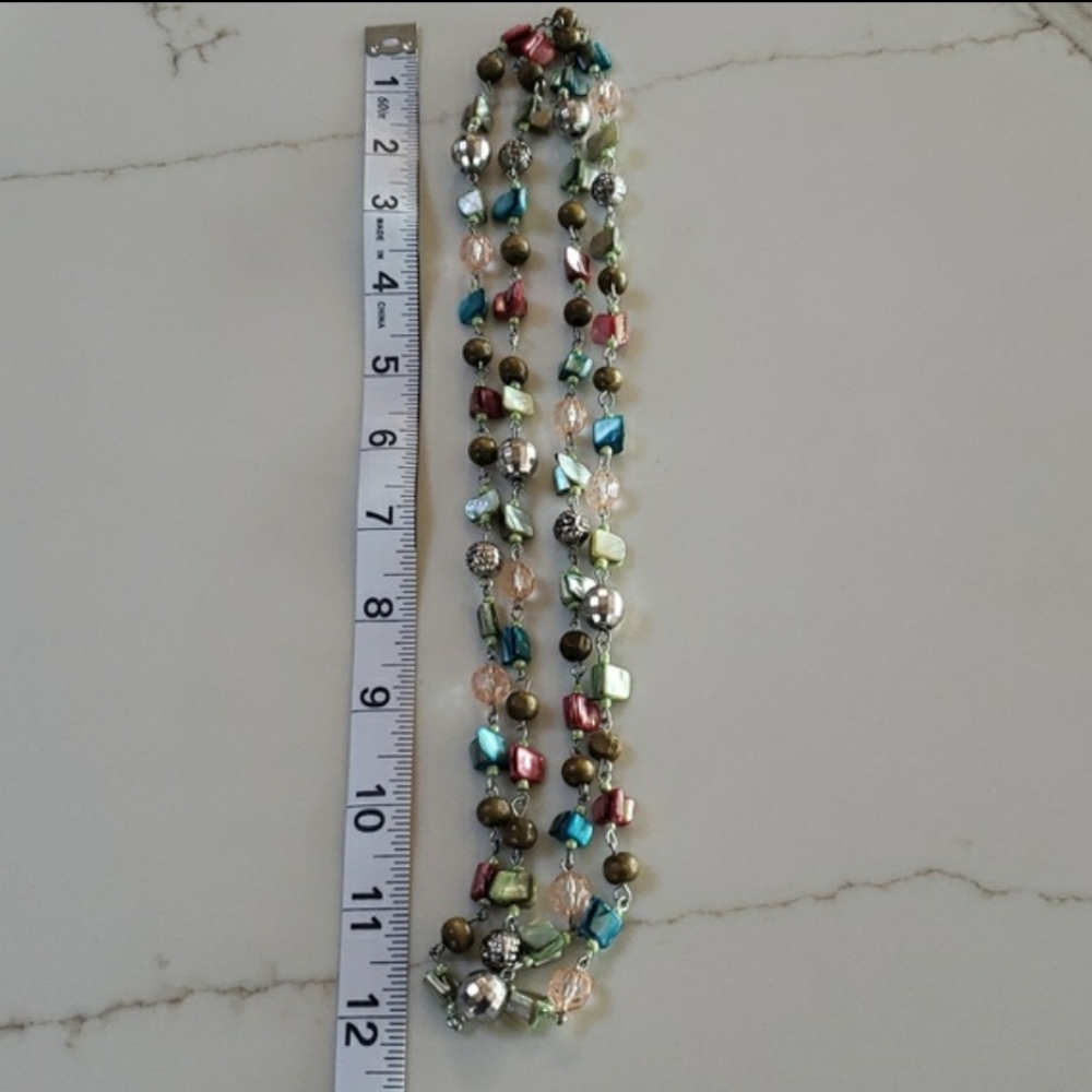 9. Beaded and Stone Chip Necklace - Can Be Styled As Long or Double Layered - Picture 3 of 11